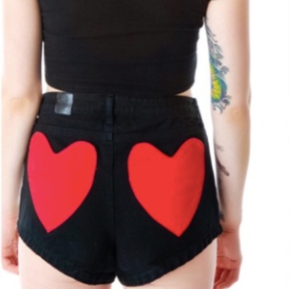 Lazy Oaf Pants - Lazy Oaf Heart Pocket Denim Shorts